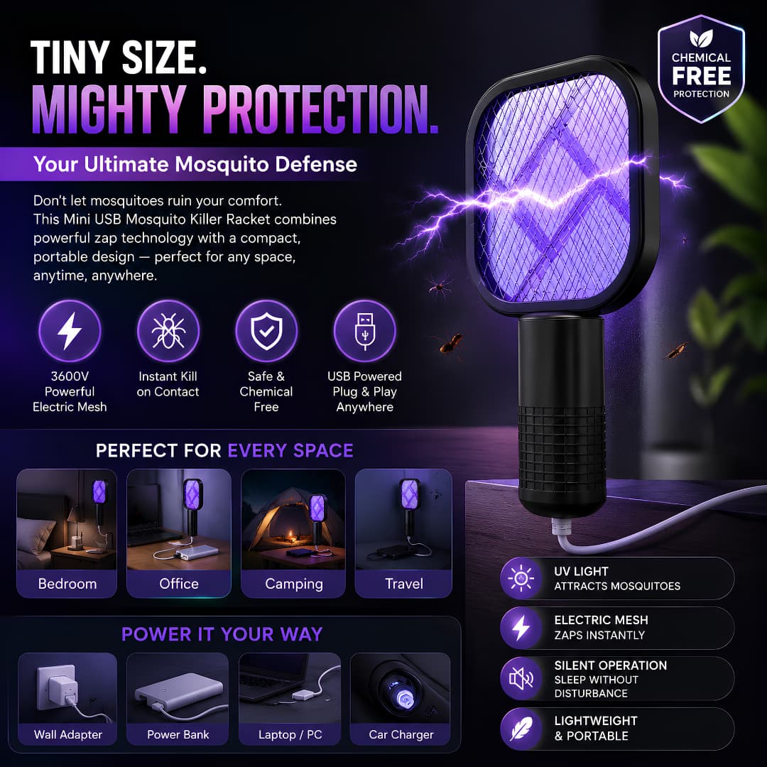Electric Mosquito Killer Racket – Rechargeable Insect Zapper Bat
