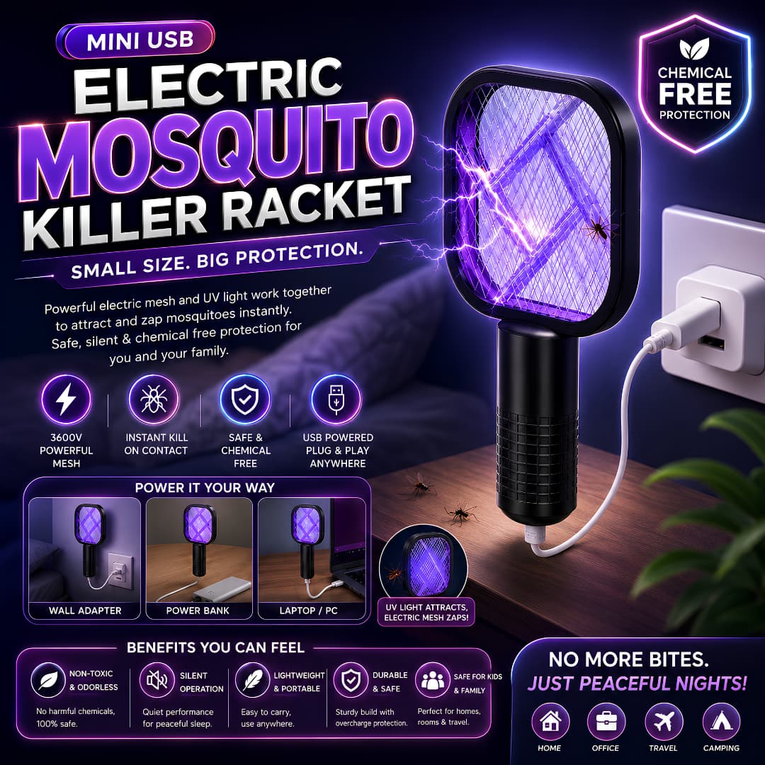 Electric Mosquito Killer Racket – Rechargeable Insect Zapper Bat