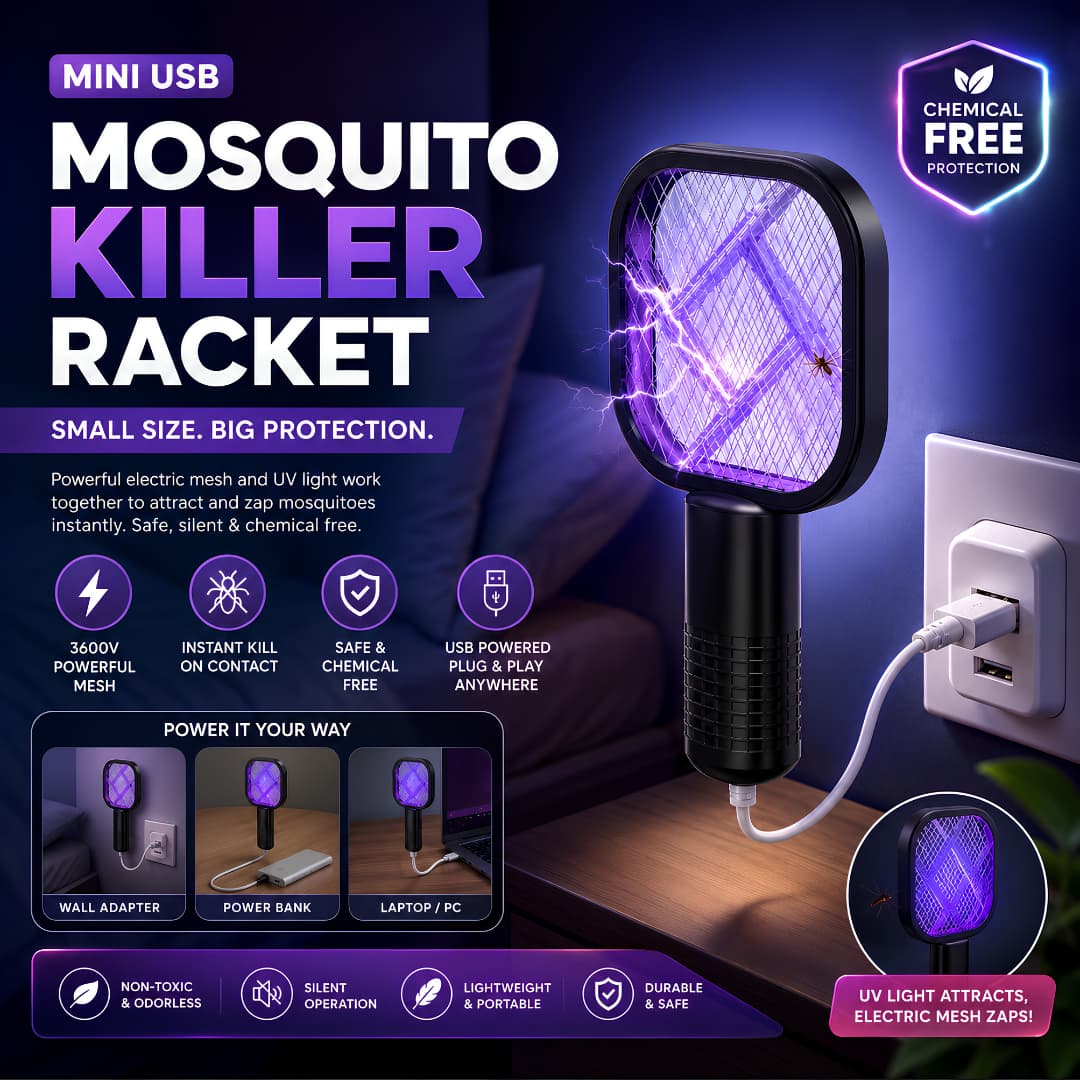 Electric Mosquito Killer Racket – Rechargeable Insect Zapper Bat
